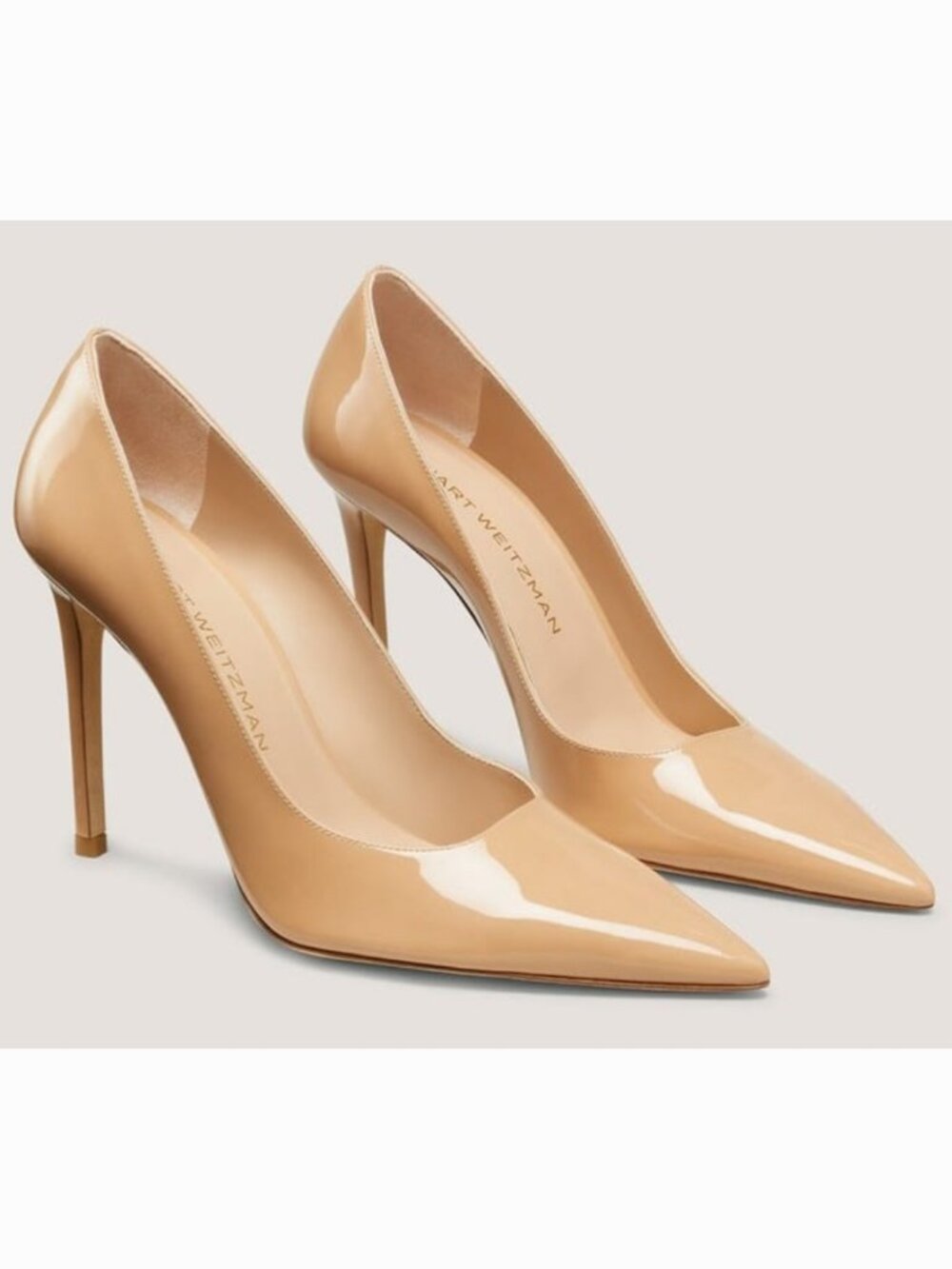 NEW Stuart Weitzman 9.5 POWER 100 Adobe Beige NUDE PATENT LEATHER Pumps